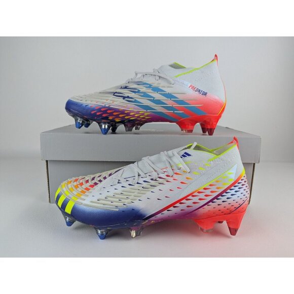 Adidas Predator Edge.1 SG White Yellow Blue Cleats Mens Size 7 Women’s 8 NEW - Picture 2 of 8